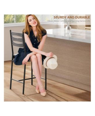 Bar Stools Set Of 2, Wooden Barstools, Faux Leather Upholstered Bar Chair With Back & Footrest & Thick Cushion