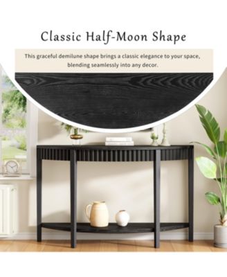 Mirod 55'' Elegant Half-Moon Entryway Table with Wood Veneer and Open Shelf – A Refined Accent Piece for Hallways or Foyers