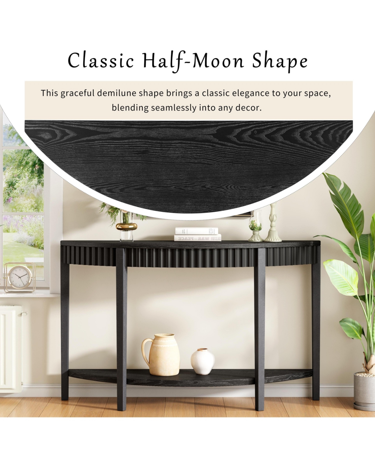 Lovmor Mirod 55'' Elegant Half-Moon Entryway Table with Wood Veneer and Open Shelf – A Refined Accent Piece for Hallways or Foyers