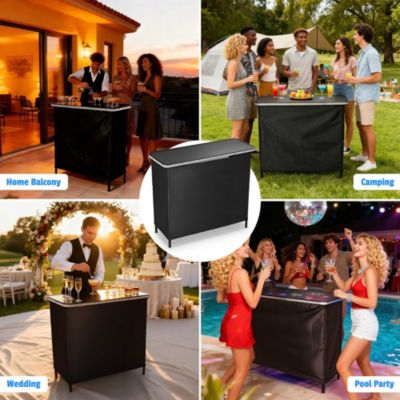 EZ GO Portable Bar Table Shimmer Decor with Carry Bag Black Skirt for Wedding Camping Tradeshow Party