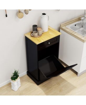 Black E1 MDF Trash Cabinet with Tilt Out Design for Kitchen Island Laundry Box and Recycling Use