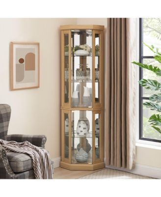 Elegant Corner Curio Cabinet with Glass Doors Mirrored Panels and Adjustable Shelves