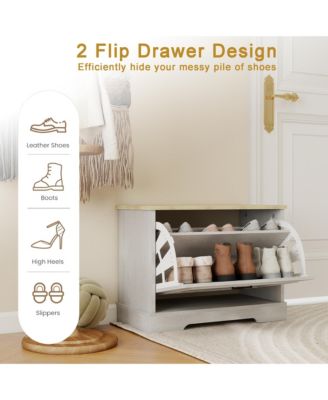Modern Entryway Shoe Storage Bench with Flip Top Drawer