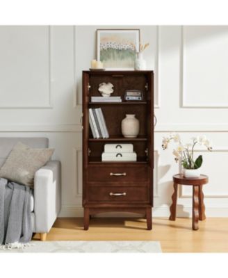 53.5" Mid Century Modern Walnut Kitchen Pantry Storage Cabinet with Doors & Drawers