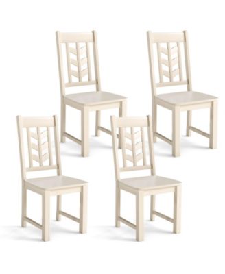 Dining Chair with Rubber Wood Frame & Leaf-shape High Back for Kitchen