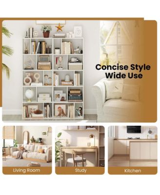 63" Tall Floor Standing Open Bookshelf with 10 Cubbies 5 Back Anti-falling Panels