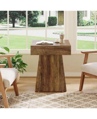 Small End Table, Rustic Square Side Table with Wide Base, Farmhouse Small Nightstand Beside Bed, Next to Armchair, for Living Room, Brown