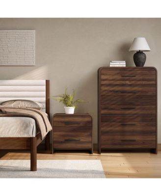 Walnut Finish 2-Drawer Nightstand & End Table, Engineered Wood with Rounded Corners