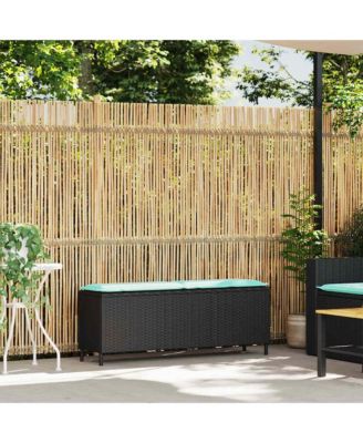 Patio Bench with Cushion Black 43.3"x11.8"x15.9" Poly Rattan