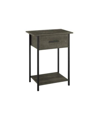 Accent Table, 2 Tier, End, Lamp, Living Room, Side Table, Storage Drawer, Small, Dark Bronze Laminate, Black Metal, Contemporary