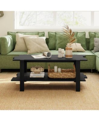 2-Tier Coffee Table Irregular Center Table with Open Storage Shelf Cocktail Table