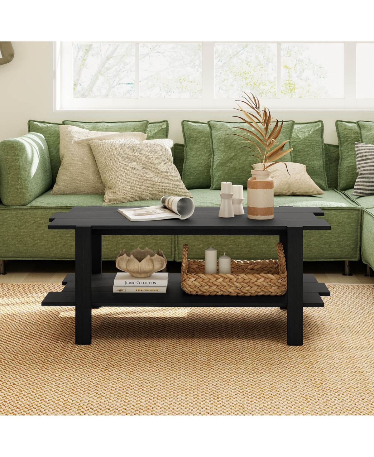 Costway 2-Tier Coffee Table Irregular Center with Open Storage Shelf Cocktail