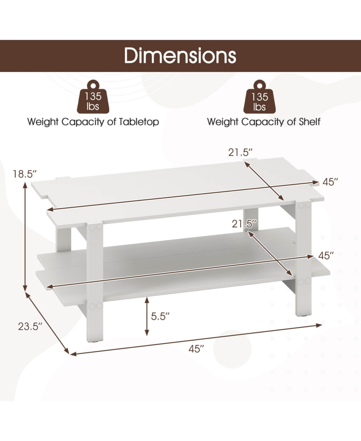 Costway 2-Tier Coffee Table Irregular Center with Open Storage Shelf Cocktail