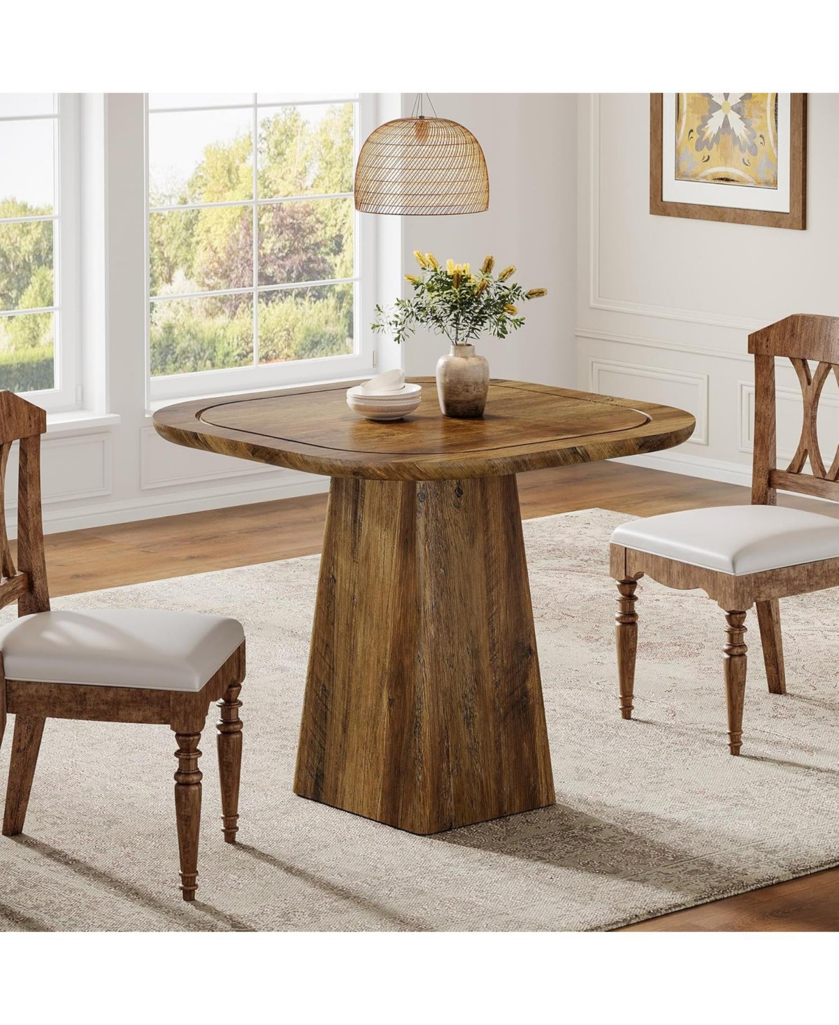 Tribesigns Square Dining Table for 2-4, 31.5" Farmhouse Small Kitchen Table with Heavy-Duty Pedestal Base