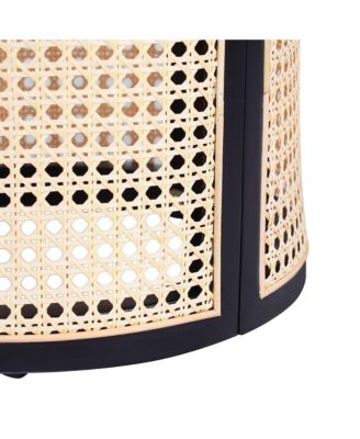 15.70" Round End Table, Hollow Woven Side Table, Small Rubber Wood Nightstand