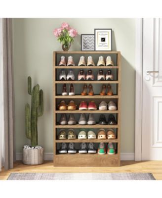Shoe Rack Set of 2, 8-Tier Tall Shoe Shelf Shoes Storage, Wooden Shoe Storage Cabinet, Wood Color