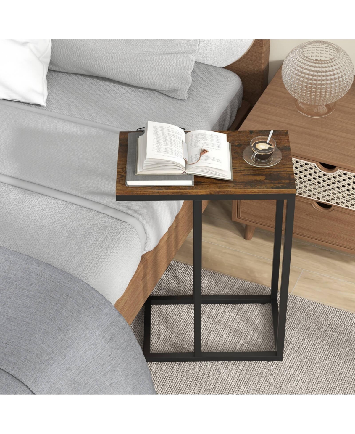 Costway C-shaped Side Table Industrial Sofa with Heavy-duty Metal Frame