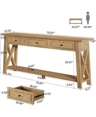 Console Table with 3 Storage Drawers, 70.87 Inches Extra Long Sofa Table Behind Couch with Bottom Shelf