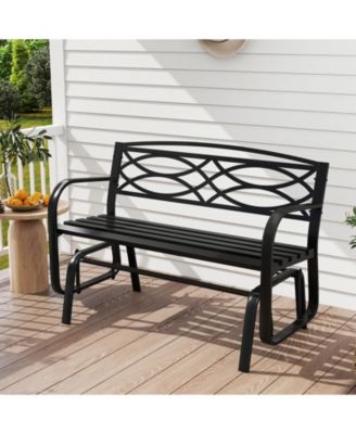 2-Person Outdoor Glider Bench with Metal Frame Armrests Geometric Backrest