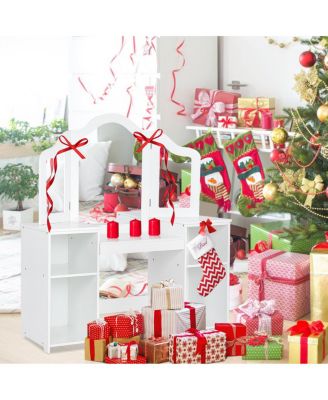 Vanity Table Set Makeup Dressing Kids Girls Study Table Tri Folding Mirror