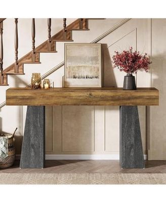 Farmhouse Entryway Table, 63-Inch Long Wooden Sofa Console Table, Rustic Console Behind Couch