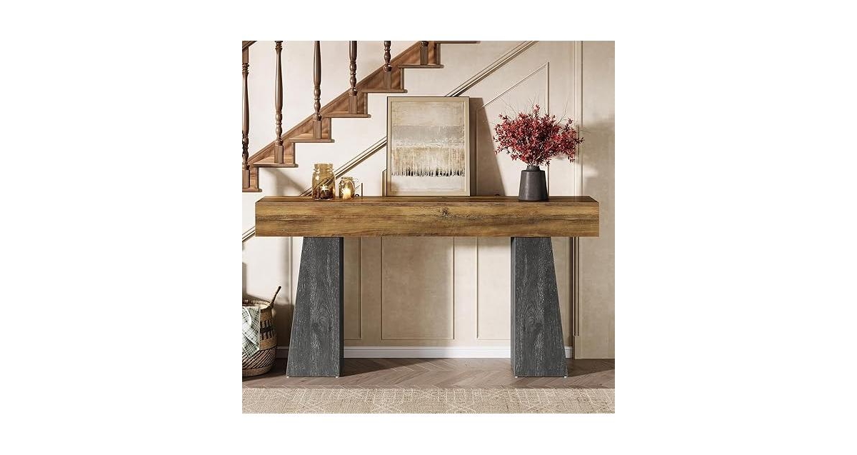 Tribesigns Farmhouse Entryway Table, 63-Inch Long Wooden Sofa Console Table, Rustic Console Behind Couch
