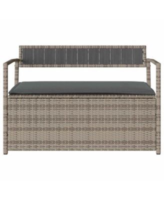 Garden Storage Bench with Cushion Grey Poly Rattan
