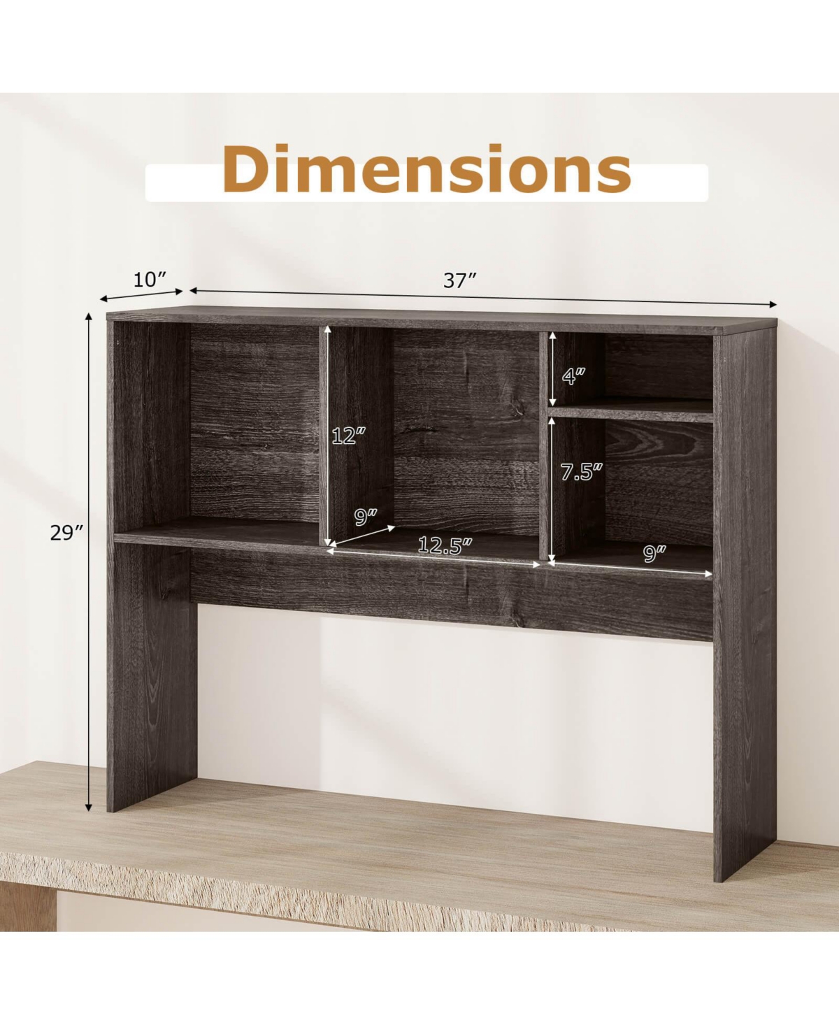 Computer Desktop Bookcase Countertop Storage Bookshelf Organizer with 4 Cubbies