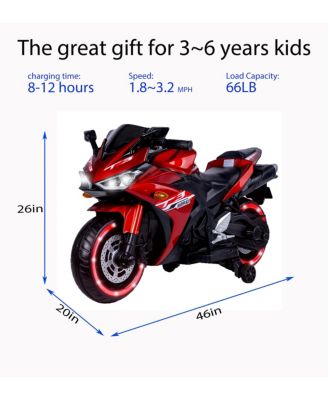 Red 12 V Kids Motorcycle for  3-8 Years Kids, Kids Ride On Toy with Training Wheels, Manual Throttle, Drive By Hand and Lighting Wheels