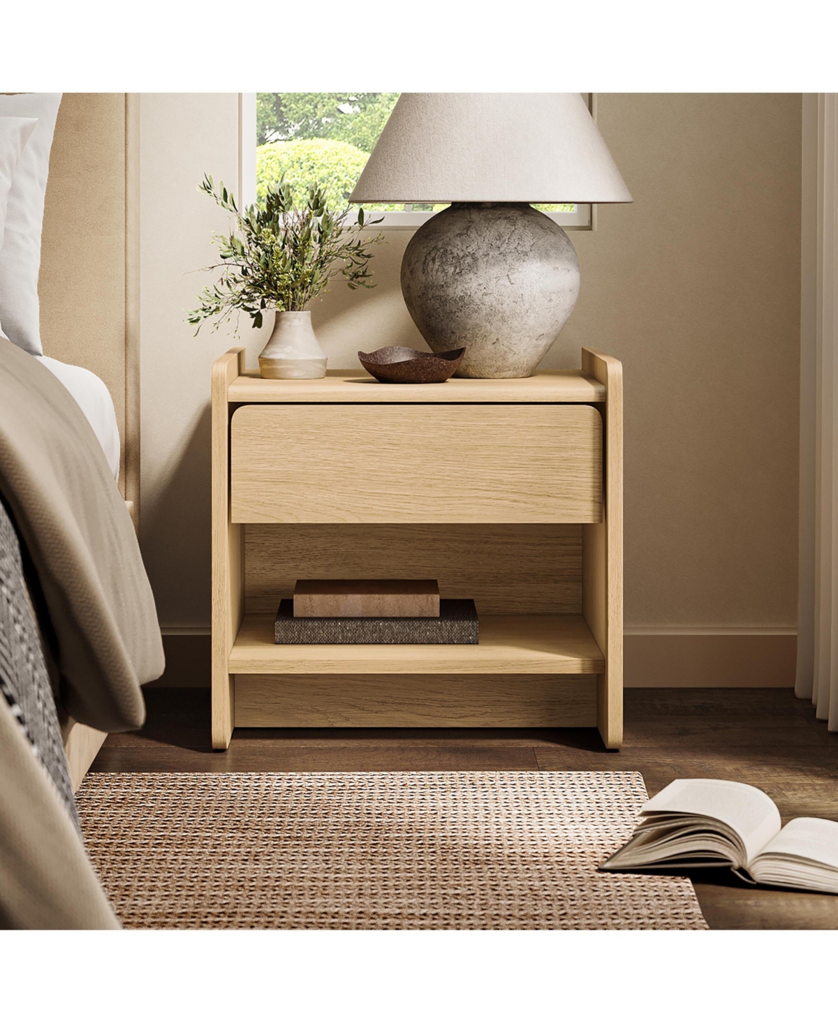 LuxenHome Hazel Oak Manufactured Wood 1-Drawer 1-Shelf 15.5" H End Table and Nightstand