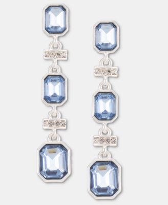Pav&eacute; Bar & Emerald-Cut Stone Linear Drop Earrings