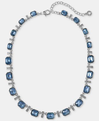 Pav&eacute; Bar & Emerald-Cut Stone Collar Necklace, 16" + 3" extender