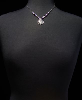 Crystal Heart Beaded Pendant Necklace & Drop Earrings Set