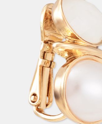 Stone & Mother-of-Pearl Snowman Clip-On Button Earrings