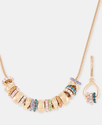 Two-Tone 2-Pc. Set Stone Rondelle Collar Necklace & Matching Drop Earrings 