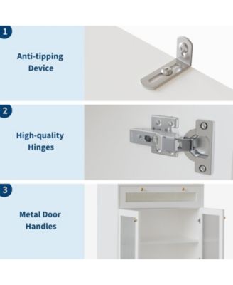 Kitchen Pantry Cabinet,62 Inch Freestanding Hutch Cupboard with Large Countertop,Glass Doors, Drawer and Adjustable Shelves