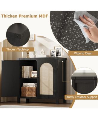 Rattan Sideboard Buffet Cabinets with Storage, Farmhouse Kitchen Accent Storage Cabinet, Boho Coffee Bar Cabinet