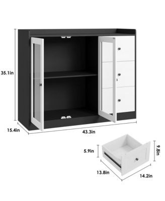 Sideboard Buffet Cabinet with Storage, 43" Coffee Bar Cabinet with Glass Doors and 3 Drawers