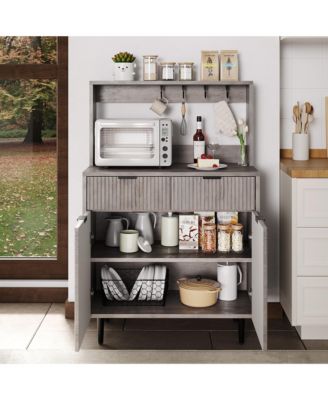 Fluted Sideboard Buffet Cabinet with Storage, Modern Coffee Bar Cabinet with 2 Drawers & Adjustable Shelves