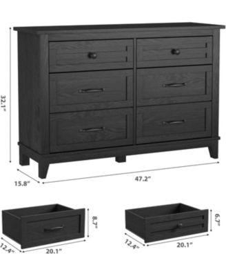 6-Drawer Black Bedroom Dresser, 47" Wide Freestanding Chest with Storage, Wooden Closet Organizer for Living Room, Bedroom, Entryway