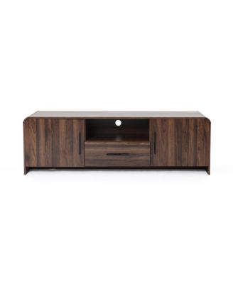 Mid-Century Walnut Finish 2-Door 1-Drawer TV Console, Engineered Wood Entertainment Stand with Storage