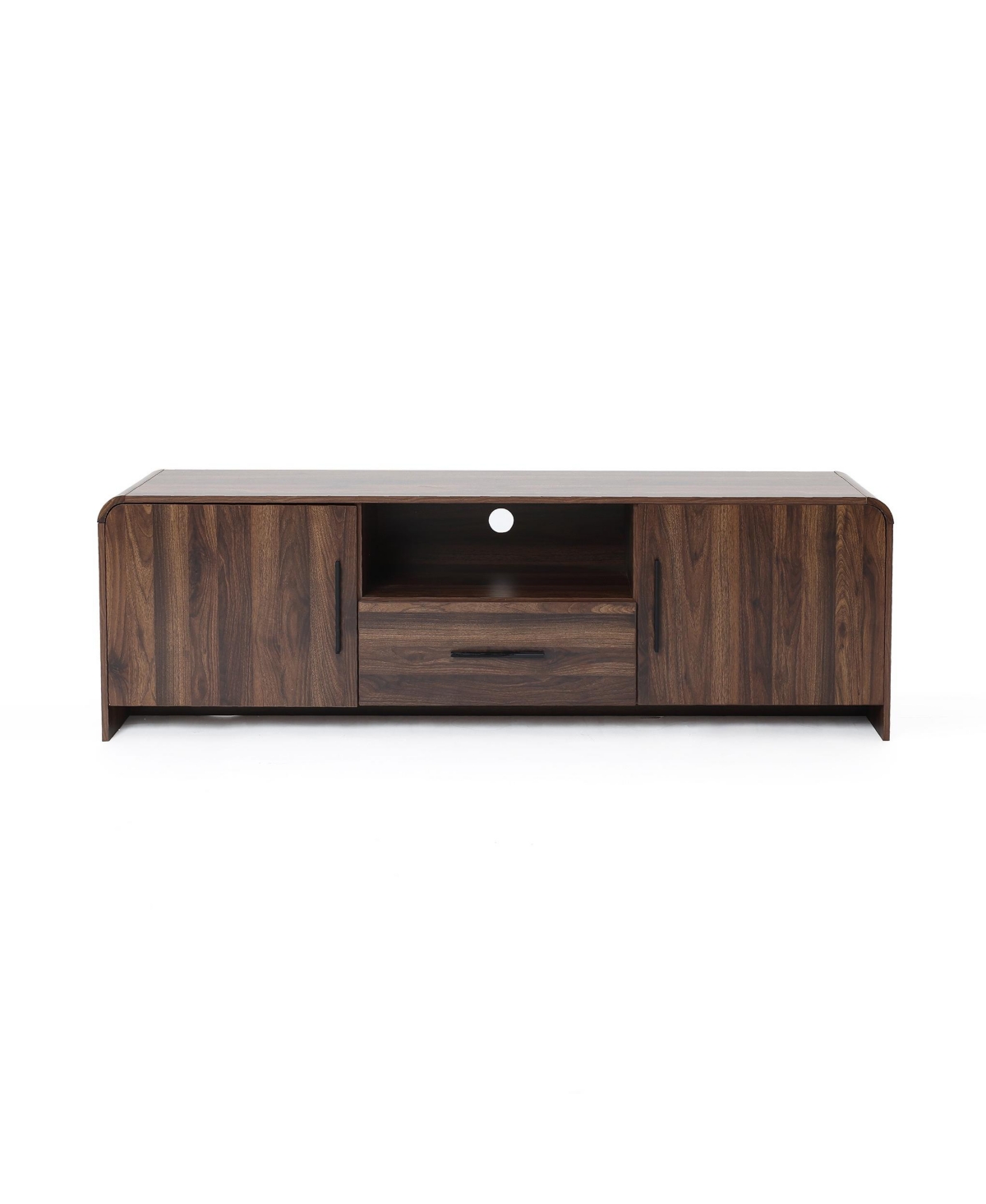 LuxenHome Mid-Century Walnut Finish 2-Door 1-Drawer Tv Console, Engineered Wood Entertainment Stand with Storage