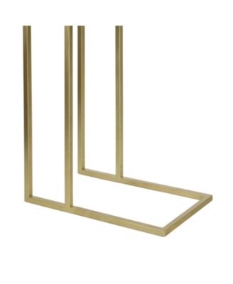 Caius 24.25" Designer Industrial Metal C-Shaped End Table and Side Couch Table with White Marble Top