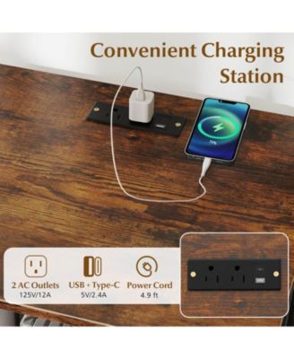 3-tier Record Player Stand with Metal Dividers Adjustable Shelf & Power Outlets