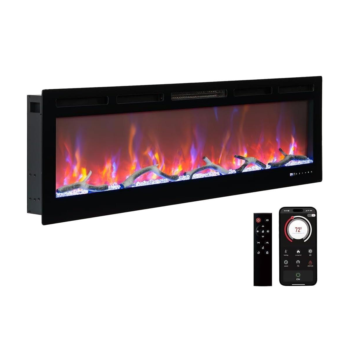 Gaomon 80" Recessed & Wall Mounted Electric Fireplace Heater, WiFi Remote, Multicolor Flame, 750-1500W for Living Room