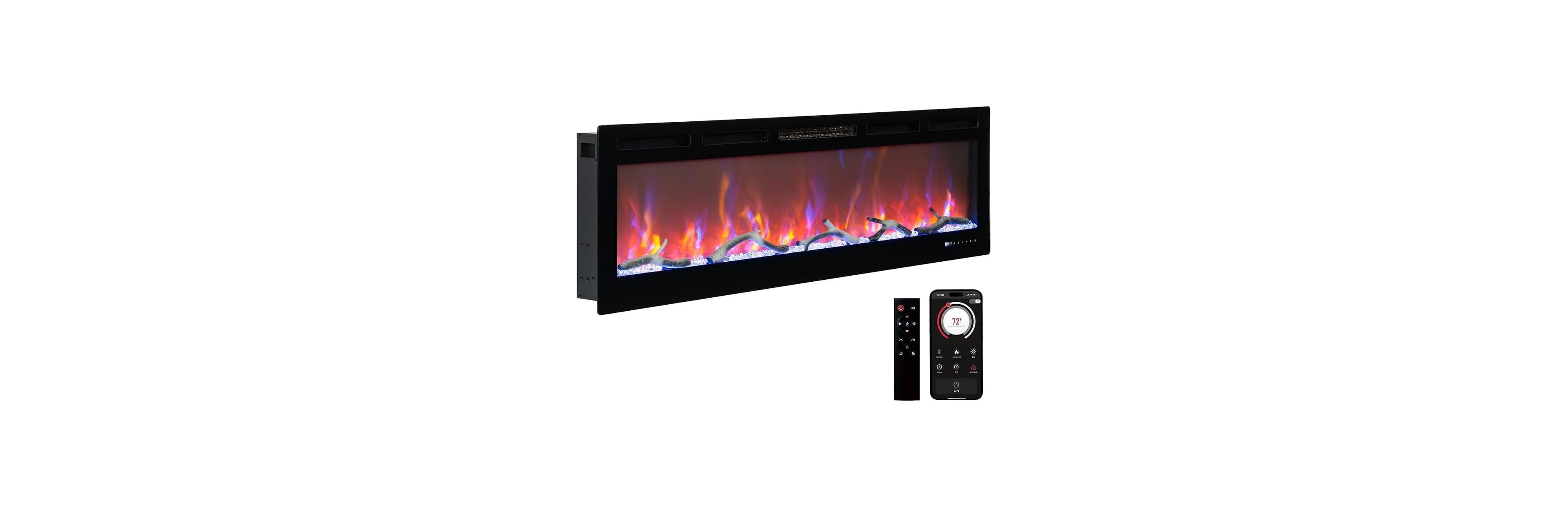 Gaomon 80" Recessed & Wall Mounted Electric Fireplace Heater, WiFi Remote, Multicolor Flame, 750-1500W for Living Room
