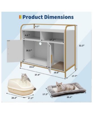 Cat Litter Box Enclosure - Hidden Litter Box Furniture with 2 Open Compartments