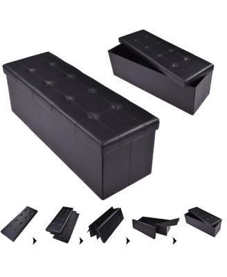 45''x15''x15'' Large Folding Storage Faux Leather Ottoman Pouffe Box Stool