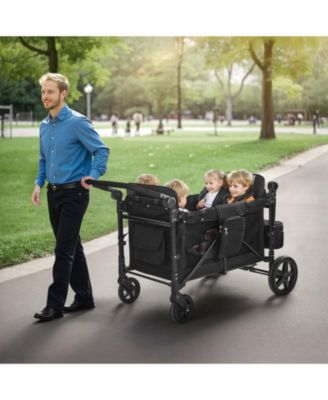 SUGFIT Wagon Stroller for 4 Kids Folding Quad Stroller with Canopy 330 LB Capacity