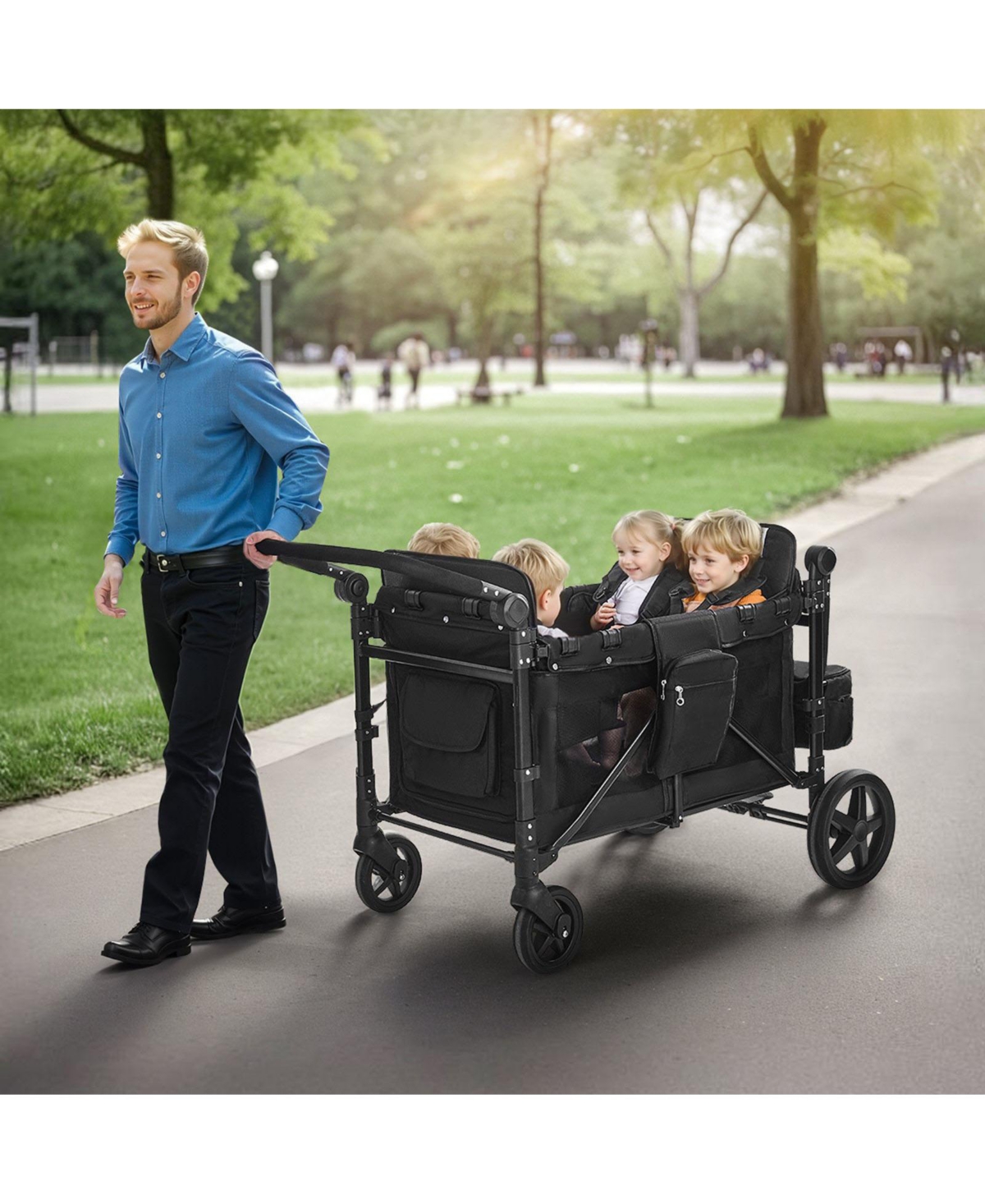 Sugfit Wagon Stroller for 4 Kids Folding Quad Stroller with Canopy 330 Lb Capacity